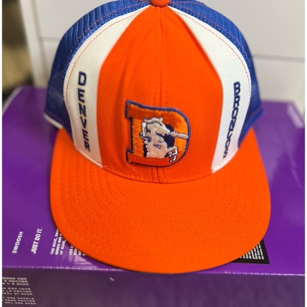 Denver Broncos Vintage AJD Lucky Stripe Orange Blue Snapback Cap Hat OSFM VTG - Picture 2 of 10
